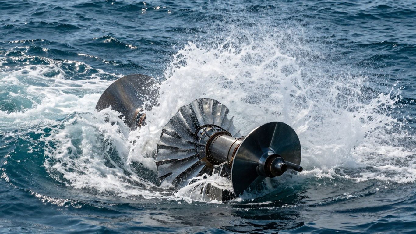 Turbine sous-marine captant l'énergie des marées dans l'océan.