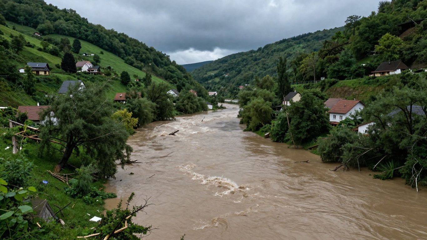 Floodwater surging through the Ahr Valley