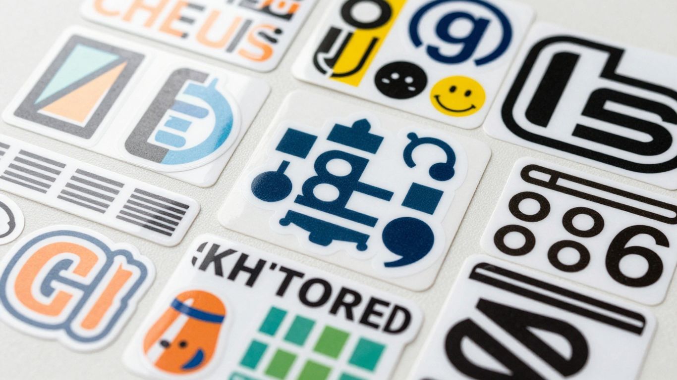 Custom business stickers and labels in various shapes and finishes.