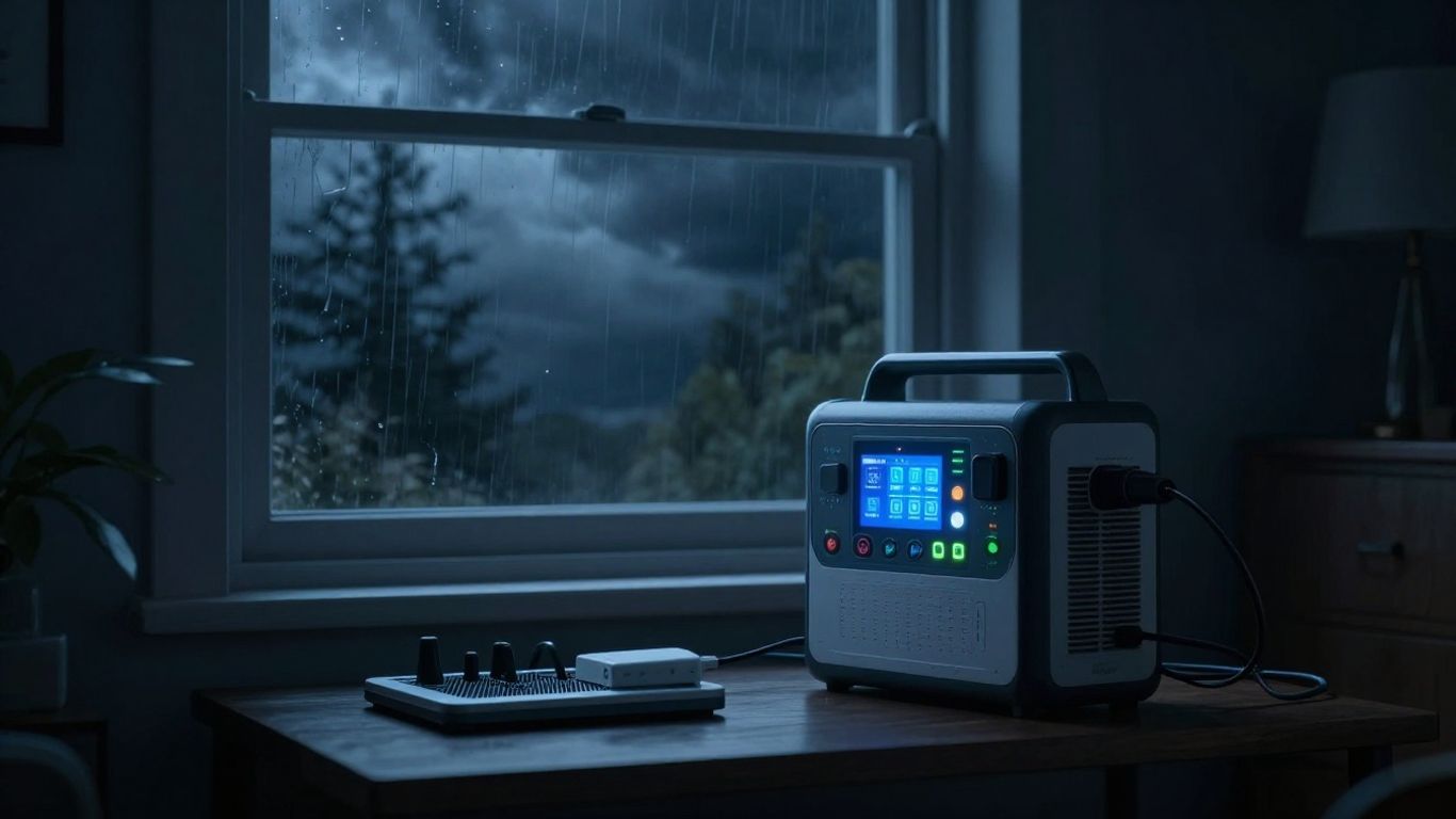 Medical device powered by a portable station during a storm.