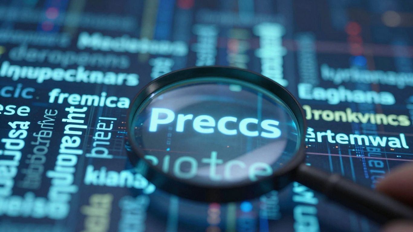 Magnifying glass over glowing keywords