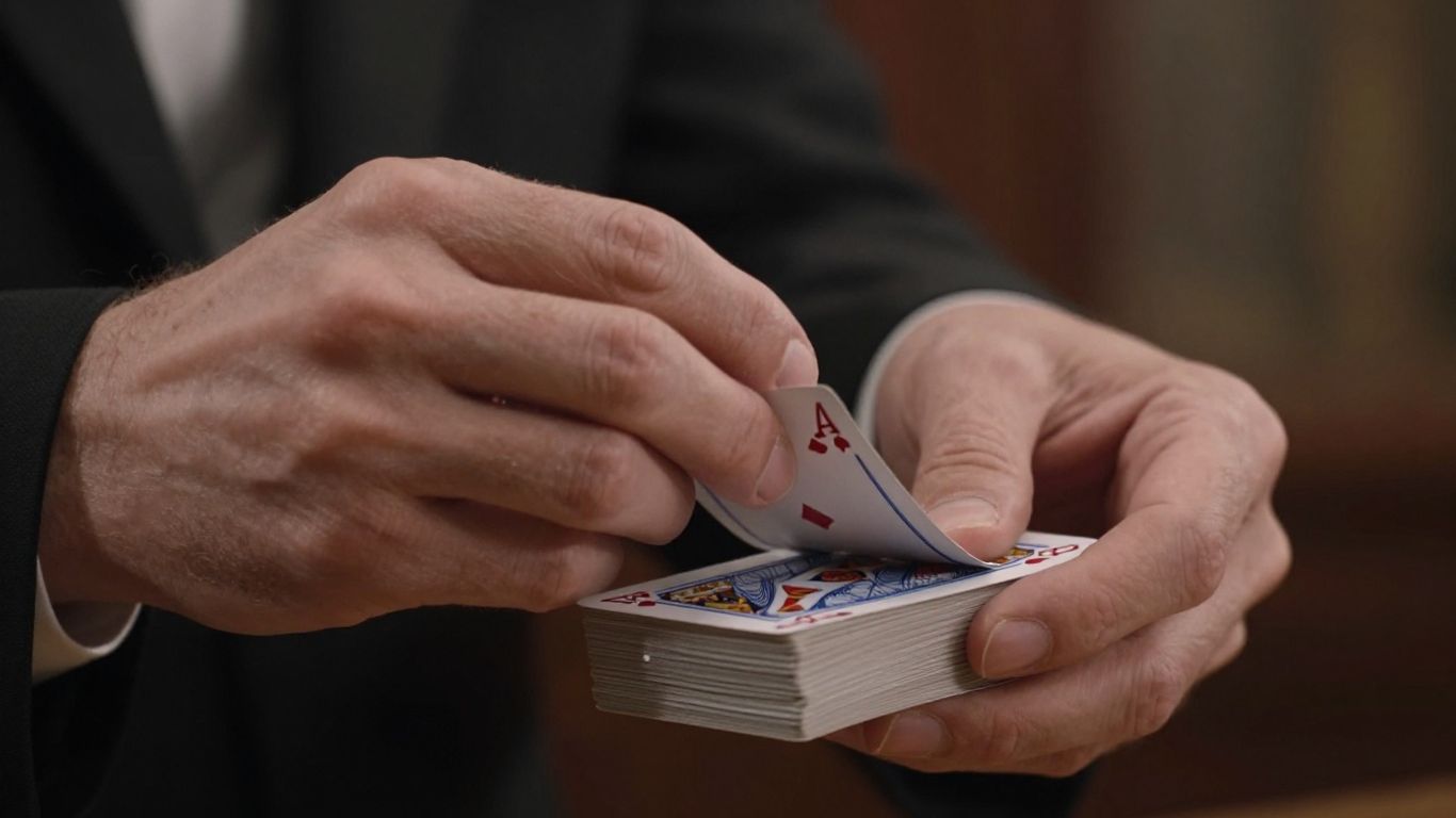 Magician performing a card trick at a community event.
