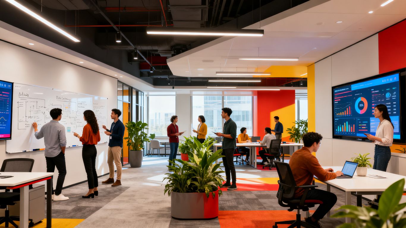 Teams collaborating in a modern, agile office environment.