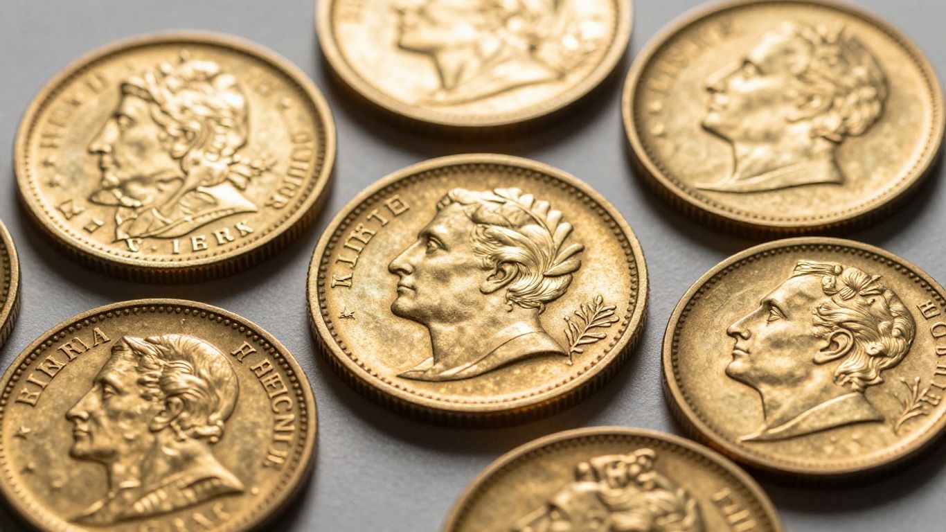 Pièces d'or françaises anciennes, gros plan, brillance dorée.