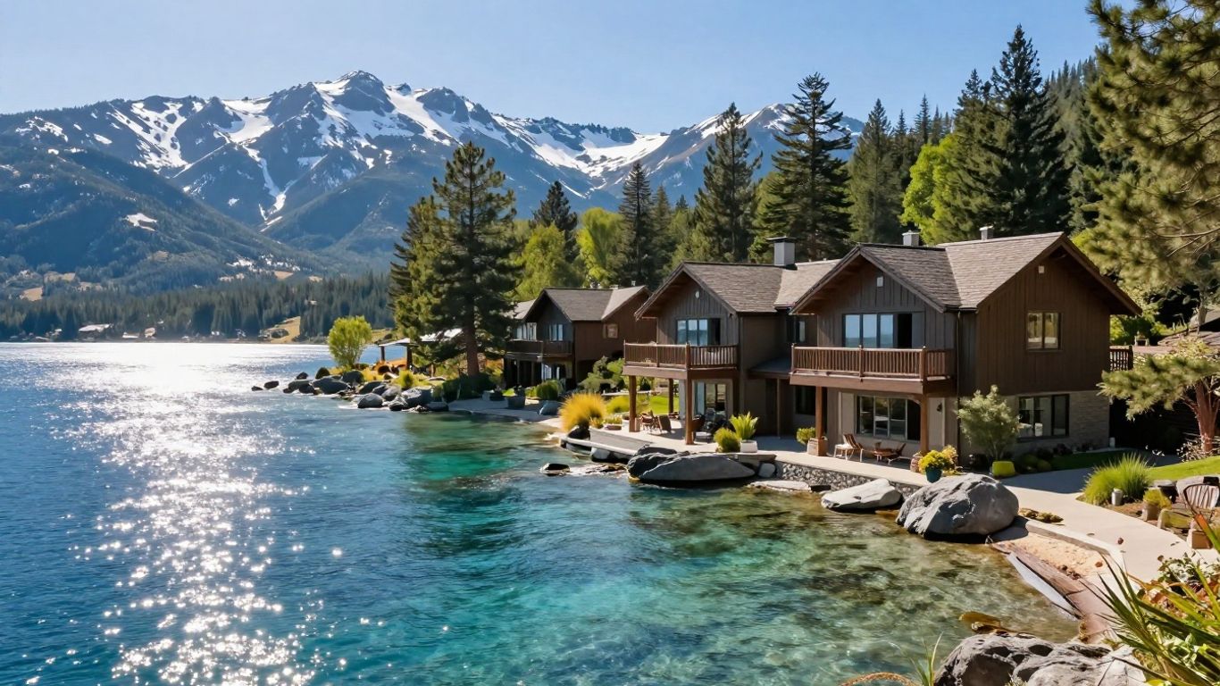 Lake Tahoe rental home with mountain and water views.