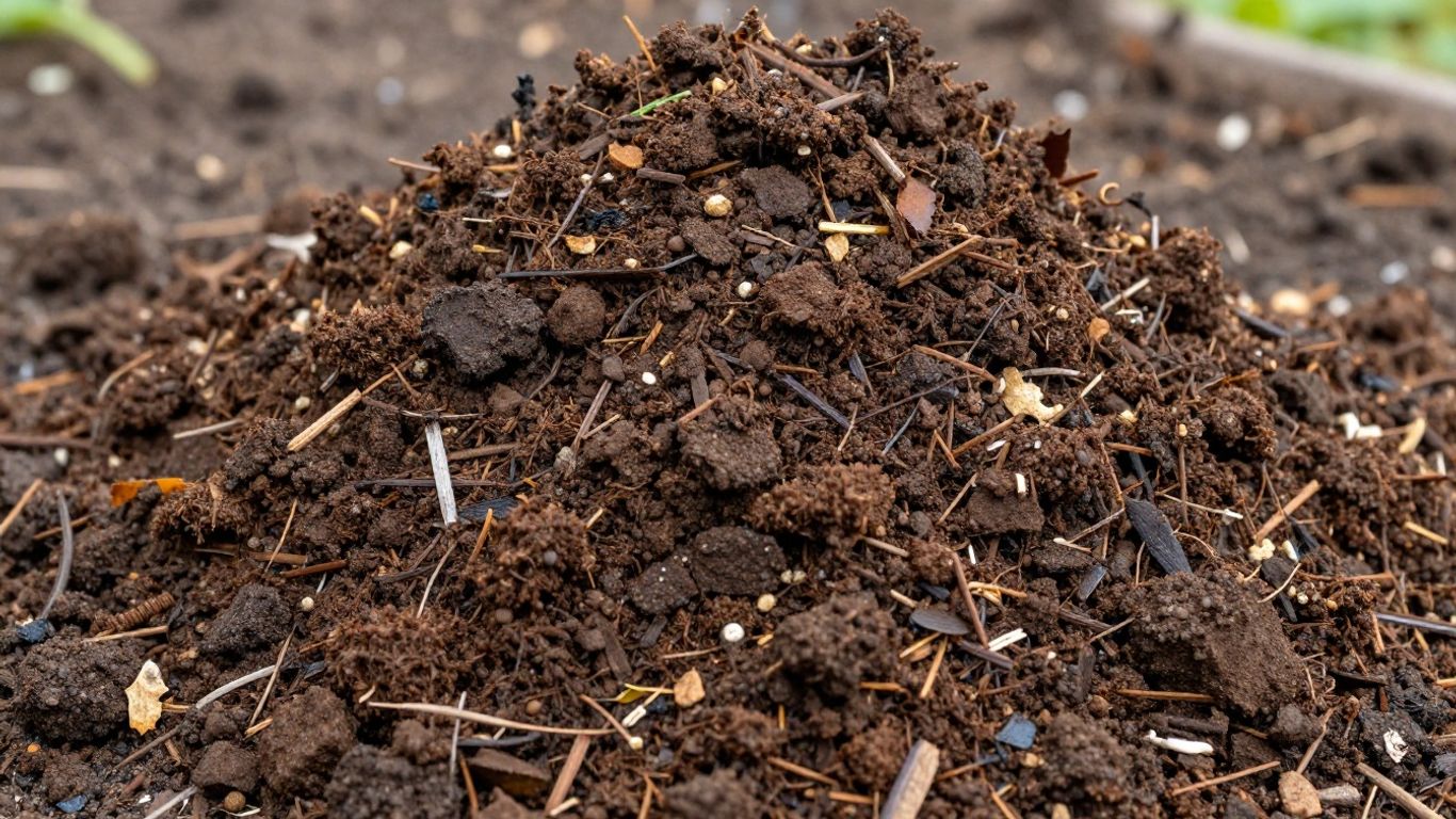 Frischer Kompost auf einem Gartenbeet