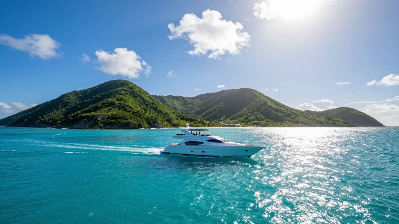 Luxury yacht sailing in the BVI waters.