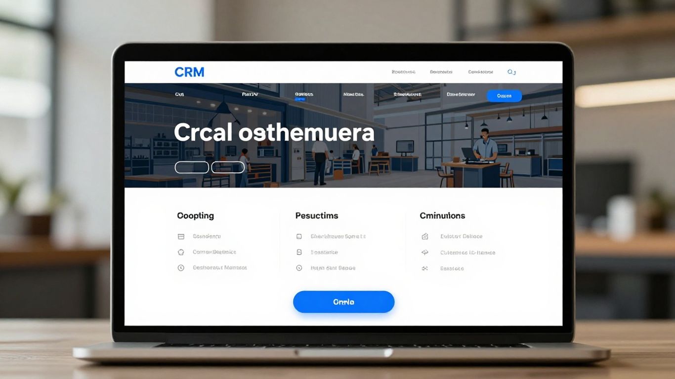 CRM dashboard on laptop in a business setting.