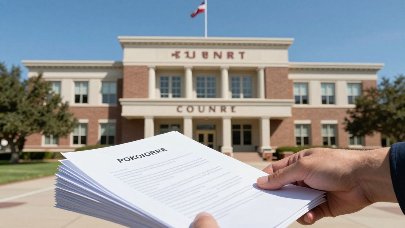 Texas courthouse and legal documents.