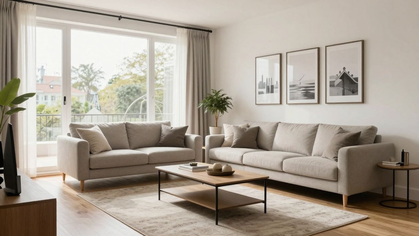 Modern living room interior design with stylish furniture.