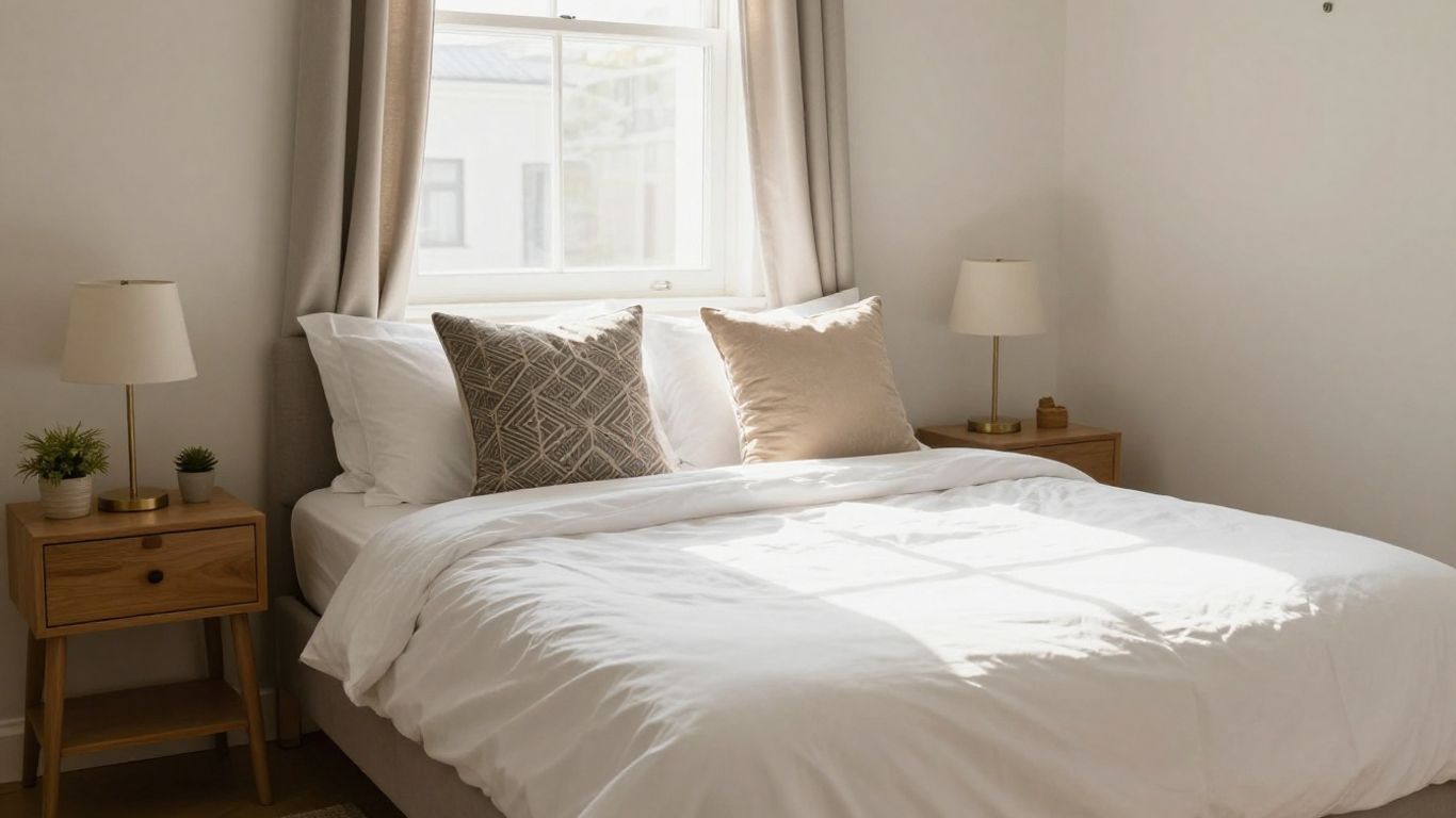 Comfortable Airbnb bedroom with a queen bed.