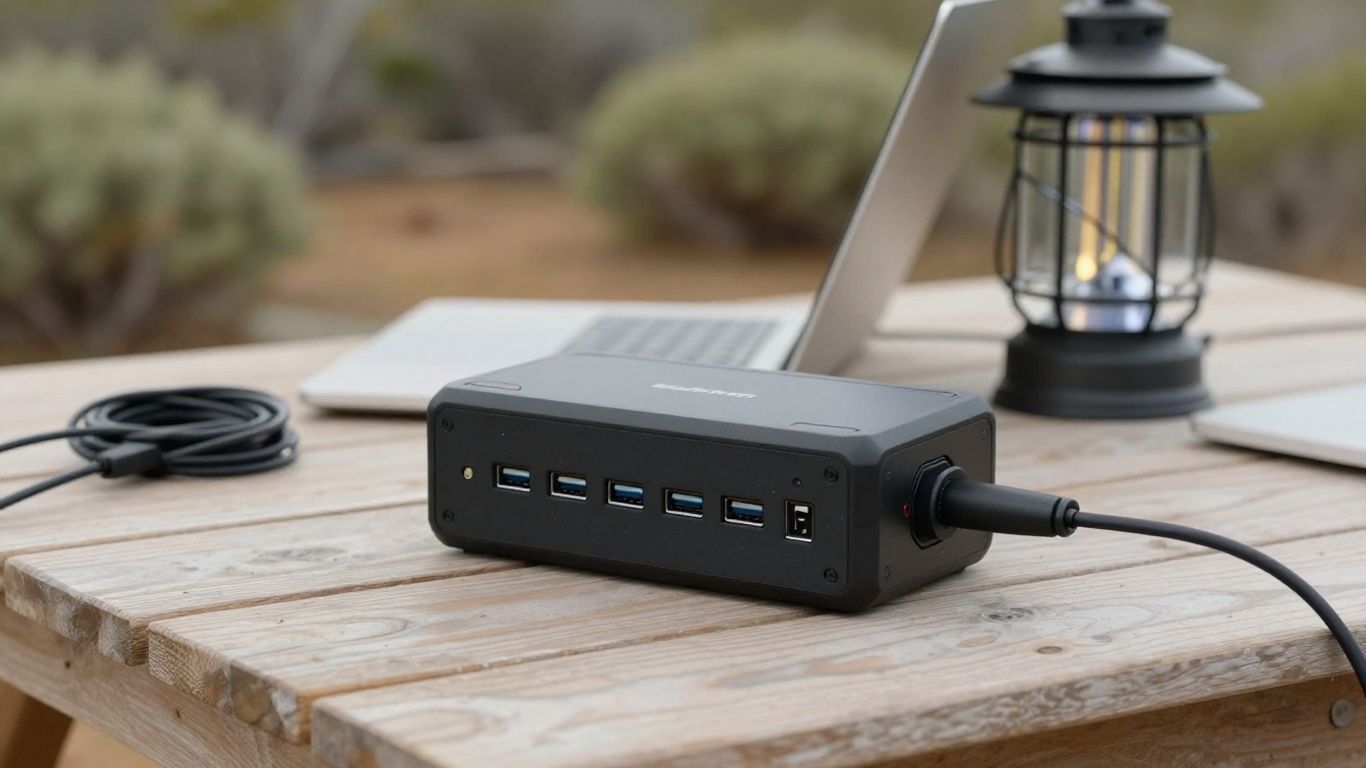 Portable battery showing multiple charging ports