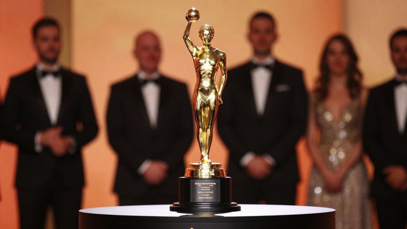 Australian Local Business Awards trophy on stage.