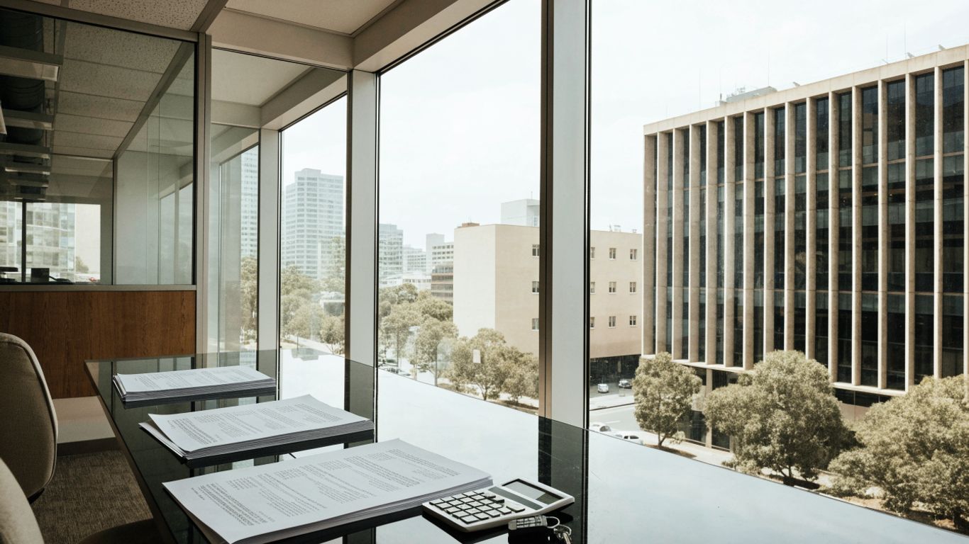 Commercial property and finance documents in an Australian office