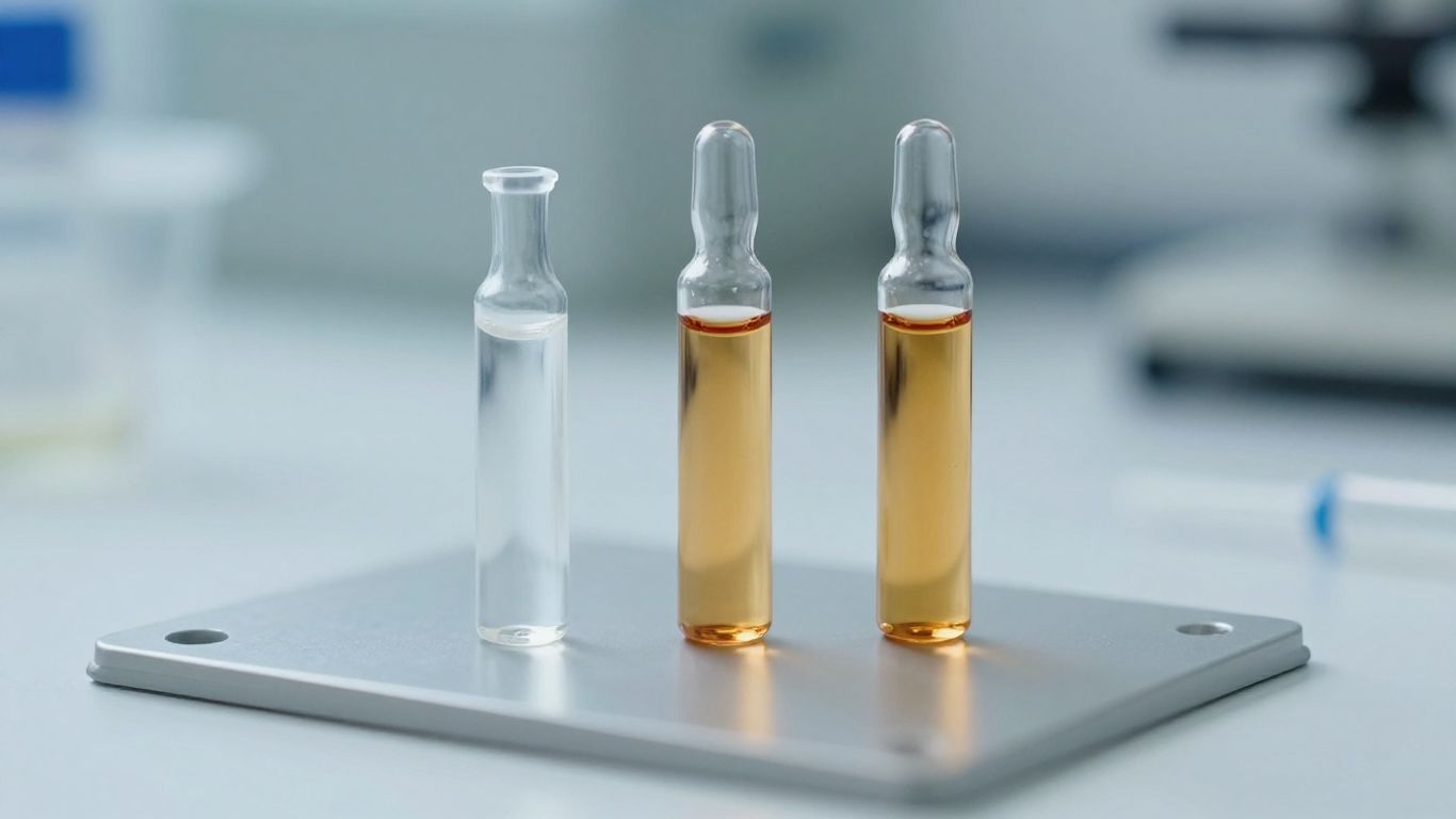 Two vials, Selank and Semax, on a lab bench.