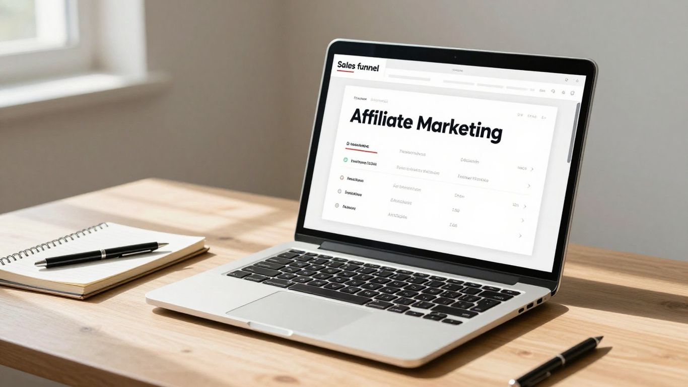 Automated sales funnel on a laptop screen.