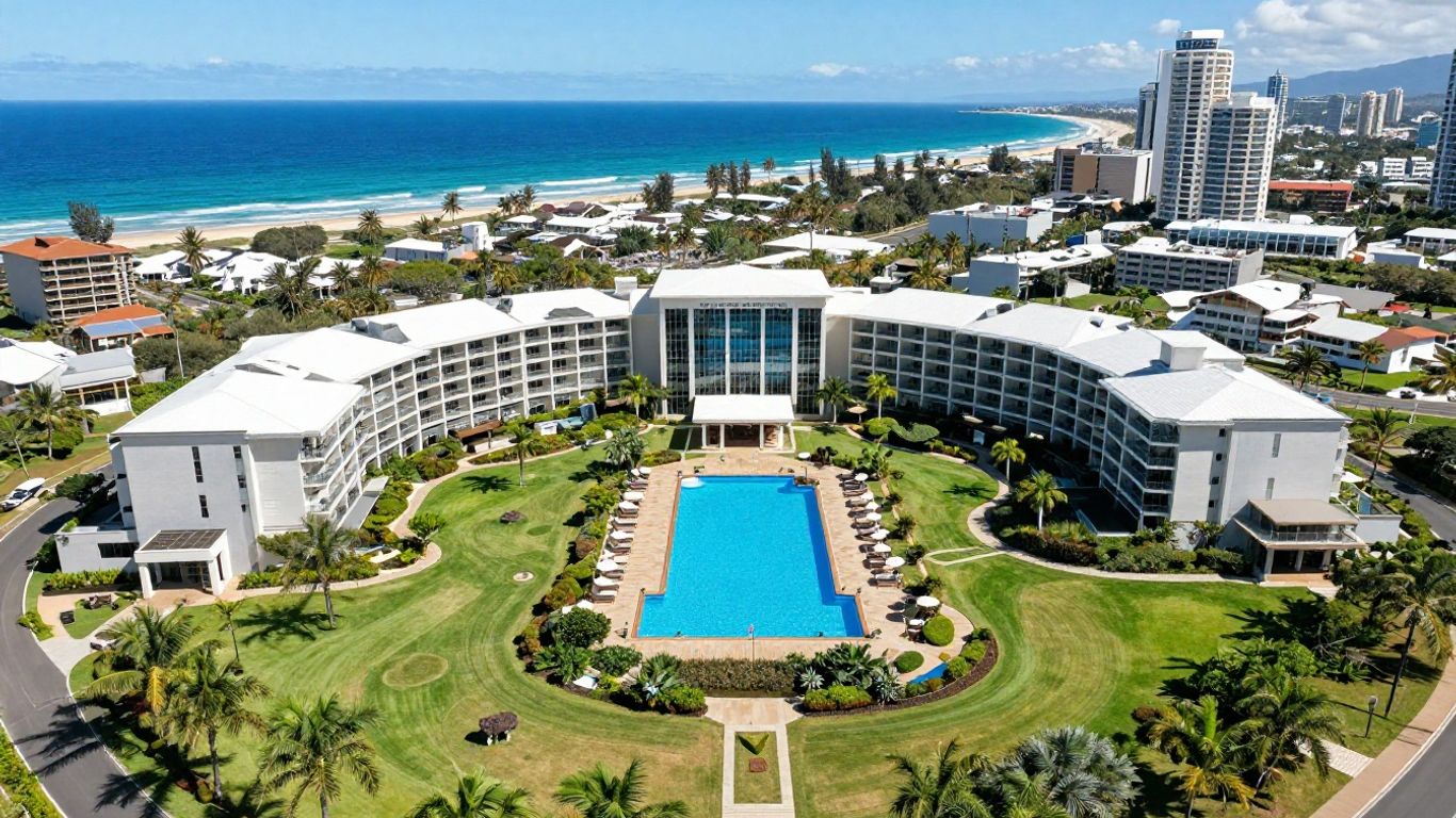 Mantra Broadbeach on the Park resort with pool and Gold Coast skyline.