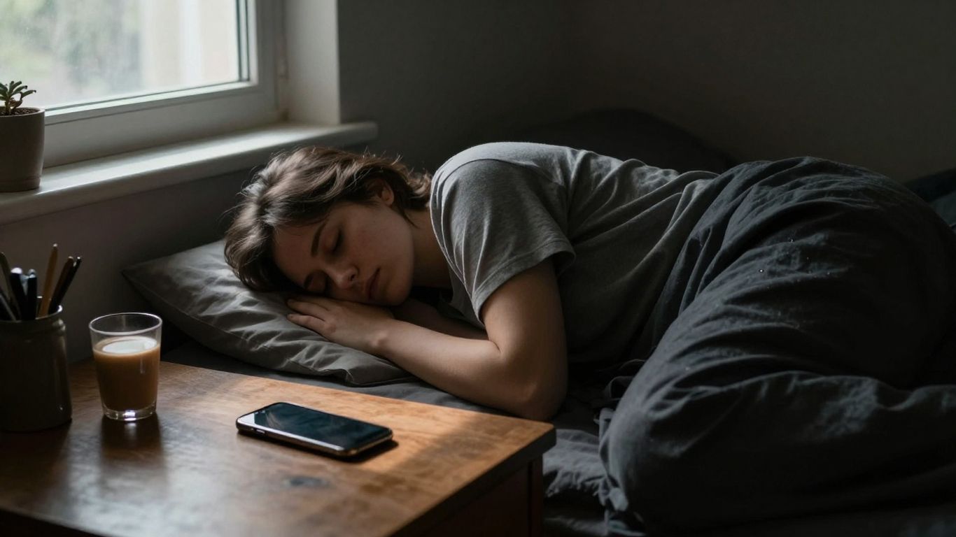 Person sleeping, then eating peacefully without phone.