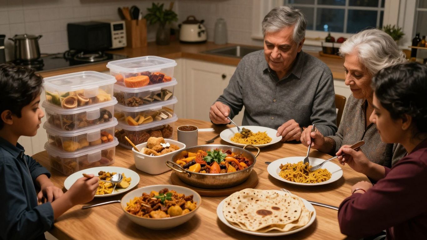 Indian meal portions prepared for different households