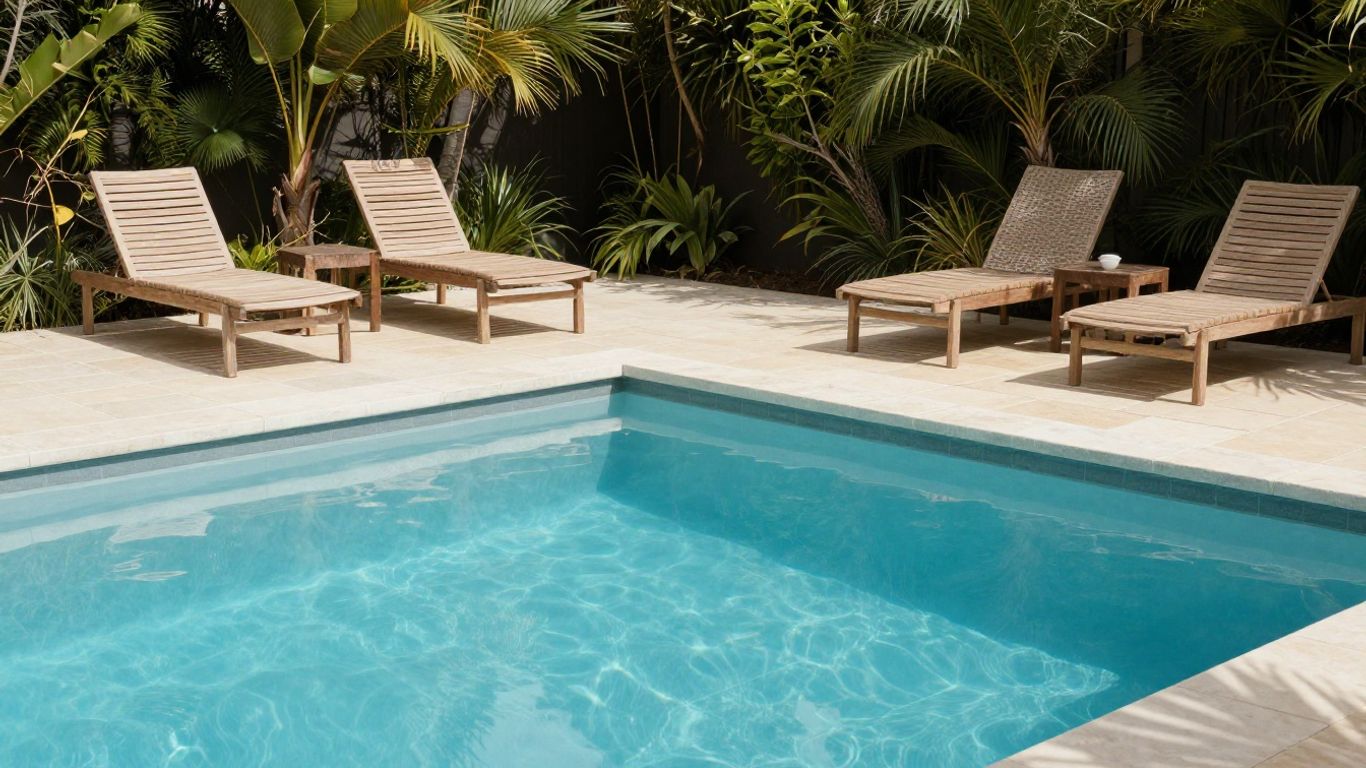 Poolside loungers beside a sunlit New Zealand pool