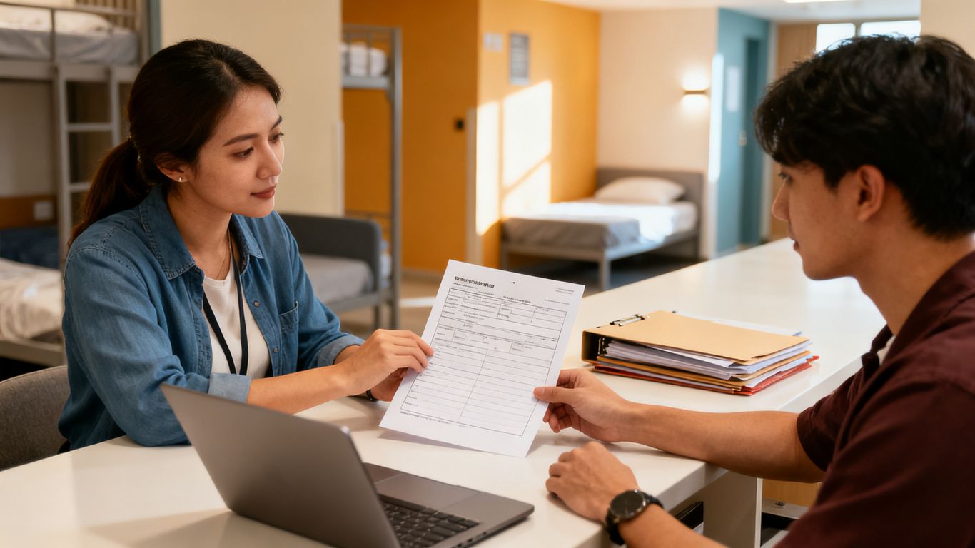 Staff member reviewing a fair hostel application process