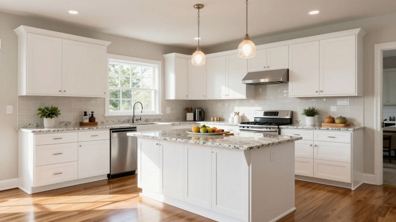 Modern Dacula, Georgia kitchen remodel with white cabinets and granite.