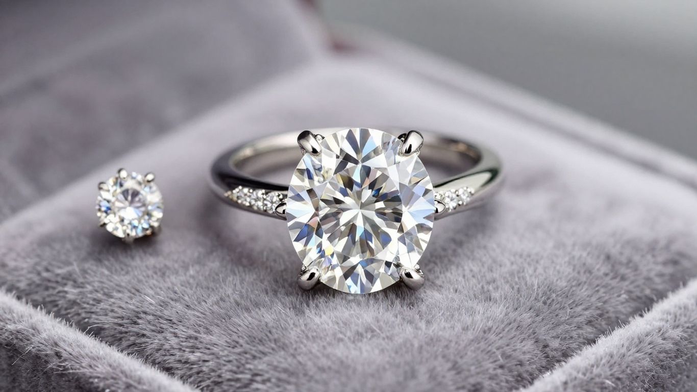 Sparkling diamond ring on velvet cushion