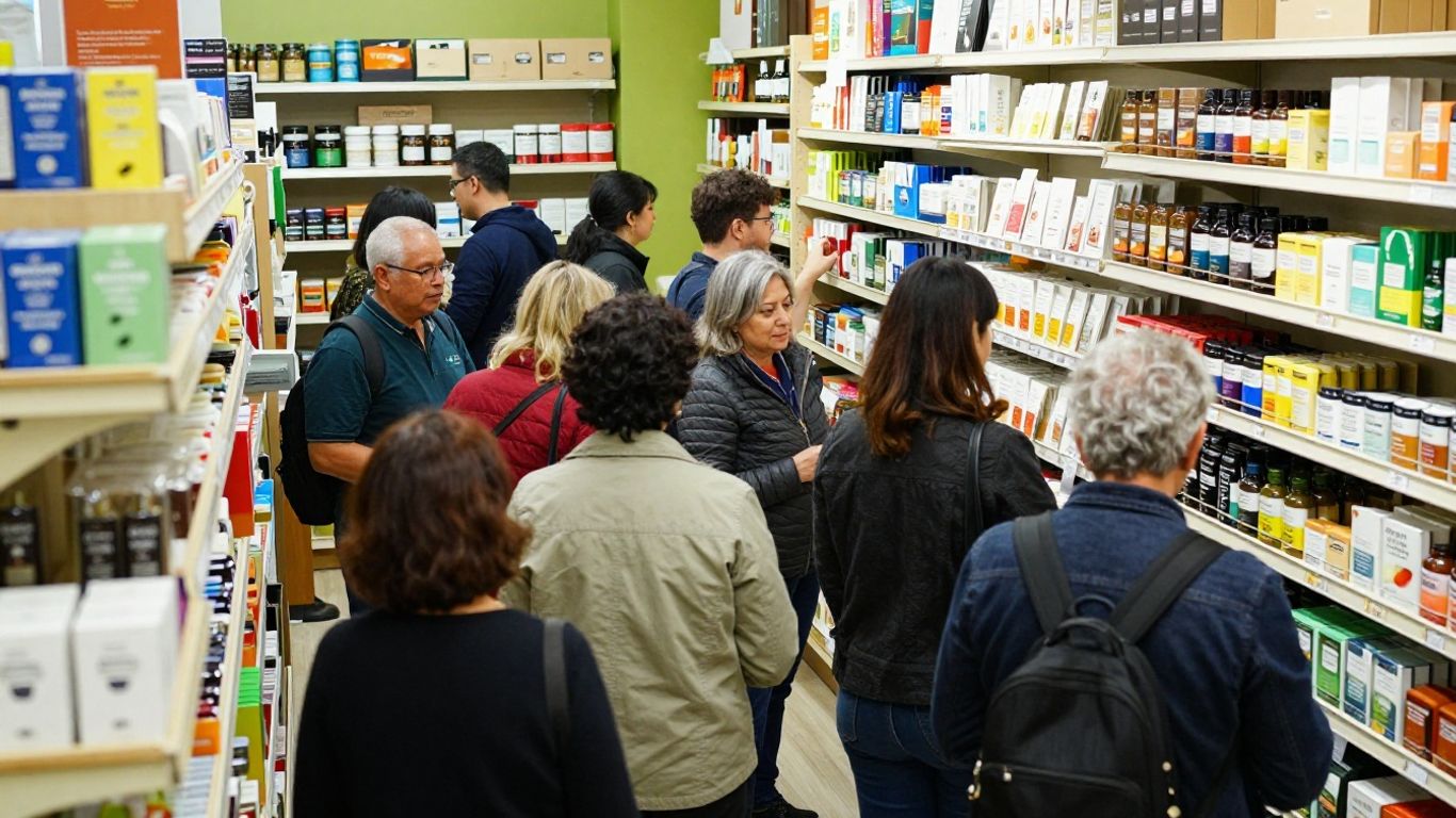 Ohio cannabis dispensary with customers and products.