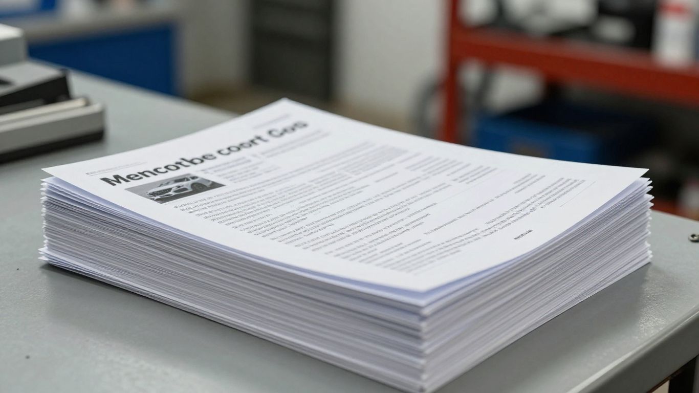Warranty documents sitting on a workbench
