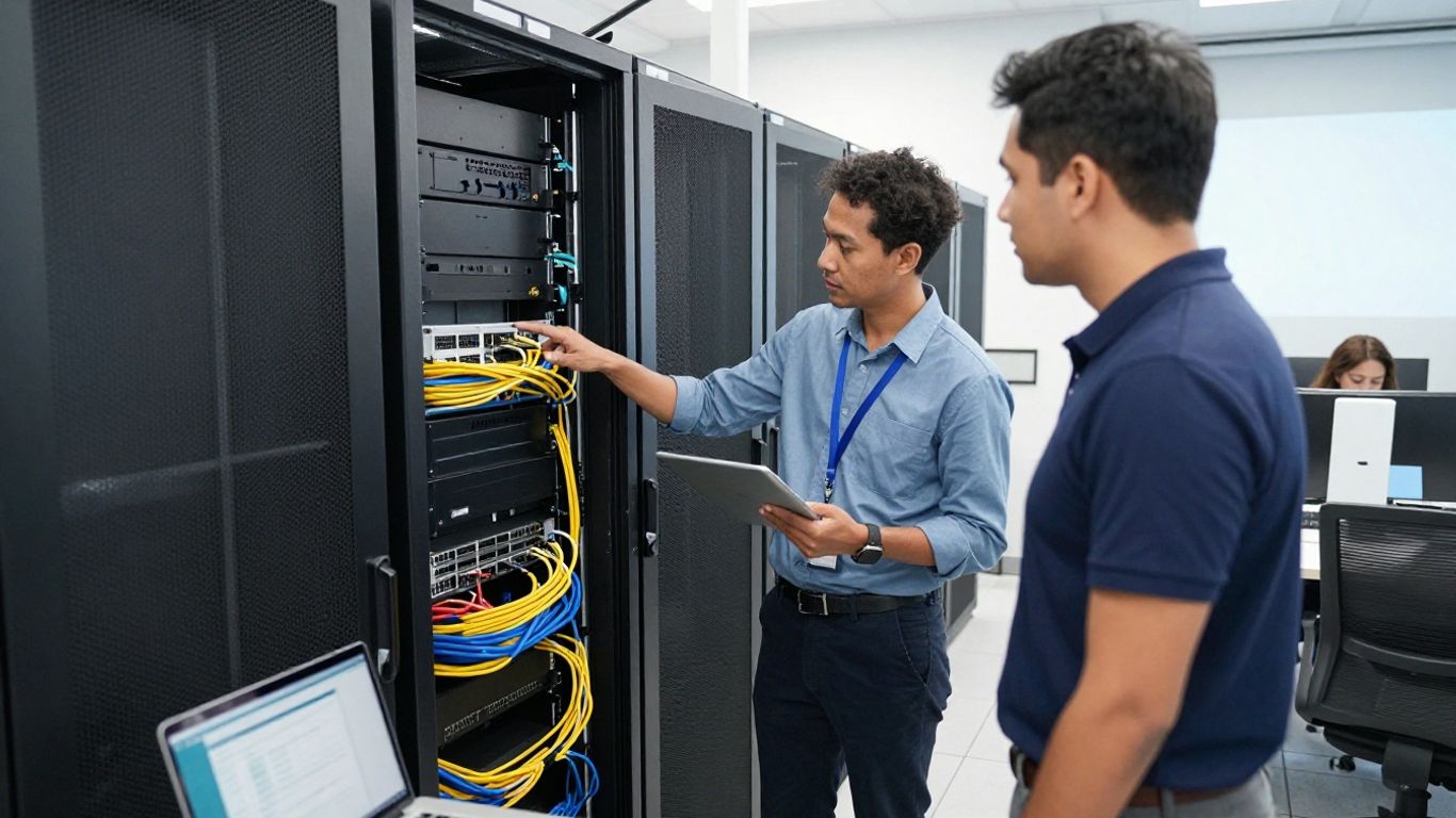 IT professionals reviewing infrastructure in modern office