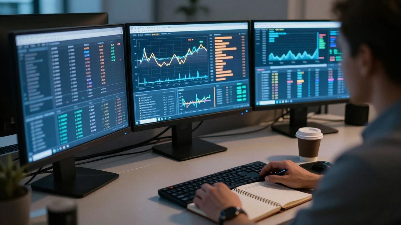 Trading desk with multiple market screens