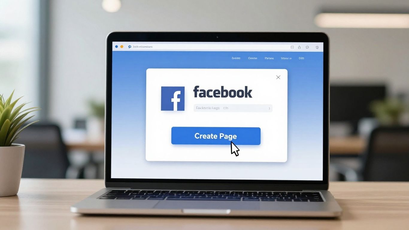 Ikona Facebooka i laptop z otwartą stroną.