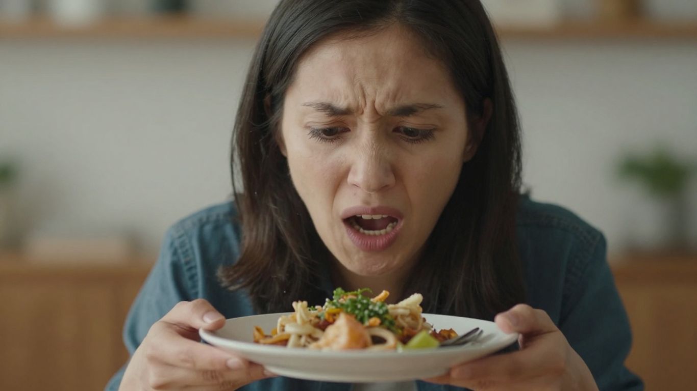 Pessoa frustrada com comida, indicando resistência à leptina.