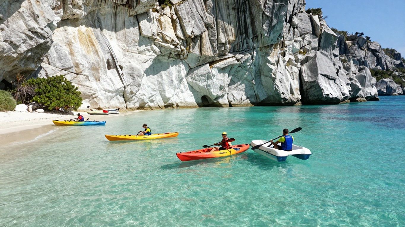 Kayaks floating beneath Verdon cliffs