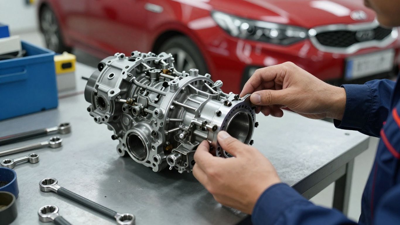 Mechanic inspecting a Kia Cerato gearbox in Brisbane.