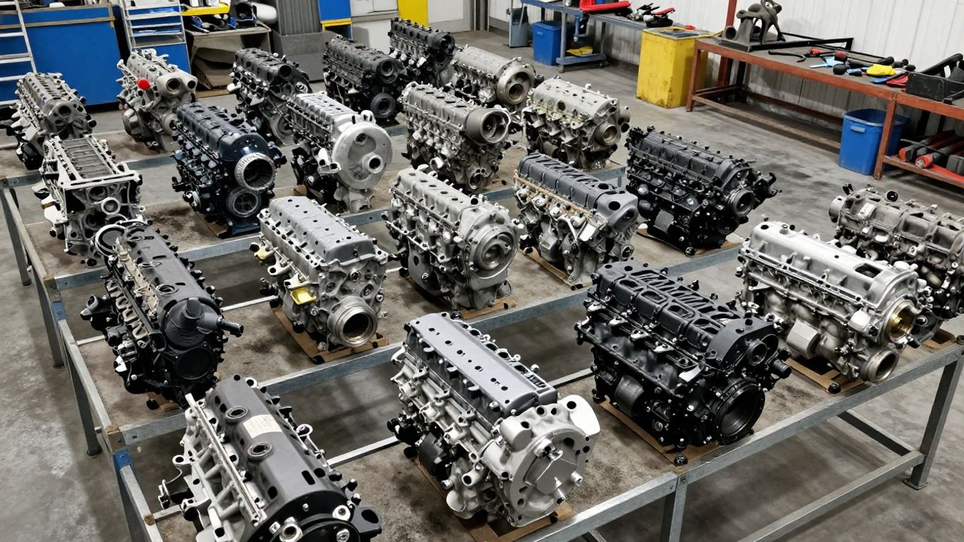 Assorted used Toyota engines on workshop floor