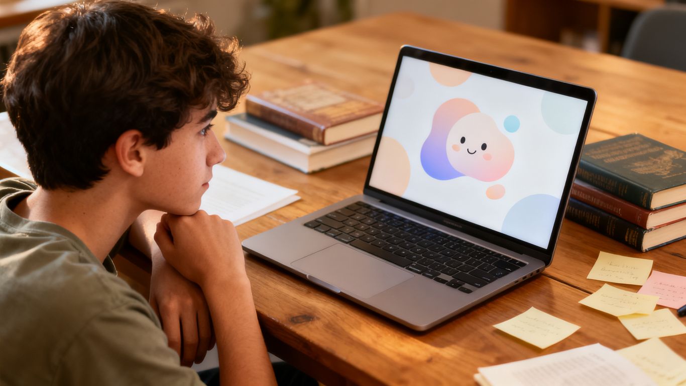 Student learning with AI on laptop