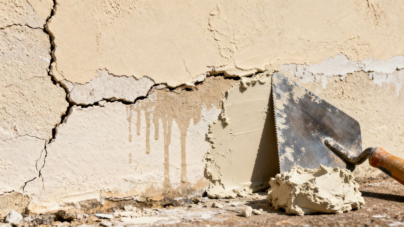 Repairing winter water damage on stucco and drywall.