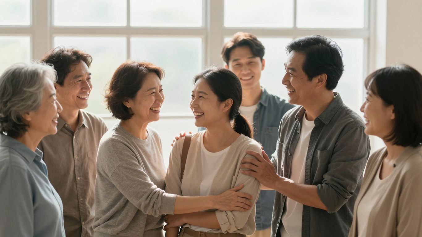 Diverse people of different ages connecting positively.