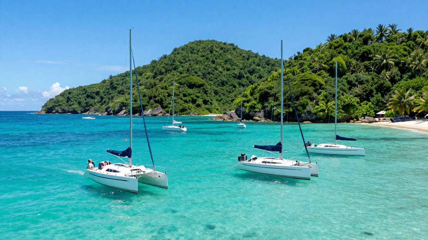 Sailboats in a tropical bay