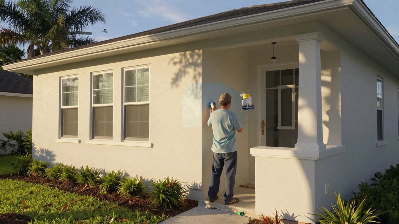 Professionally painted house exterior in Orlando with landscaping.