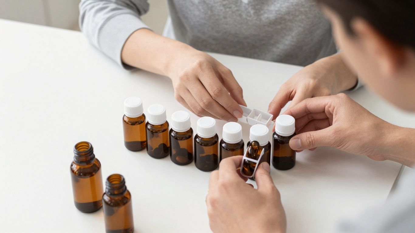 Person sorting daily supplement routine