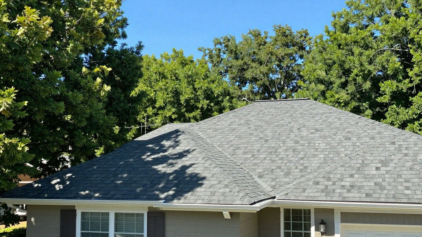 House with a sturdy roof, ready for spring storms.