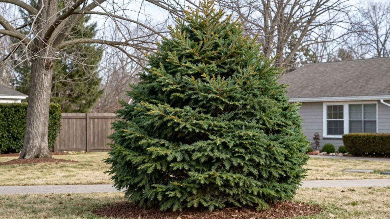 A healthy cedar tree in a garden setting