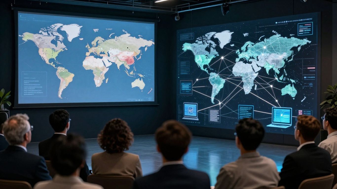 Global politics and online platforms connection.