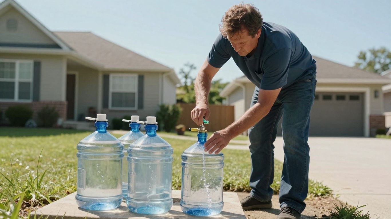 Homeowner storing emergency water supplies.