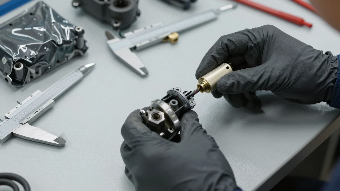 Close-up of inspected automotive parts and packaging