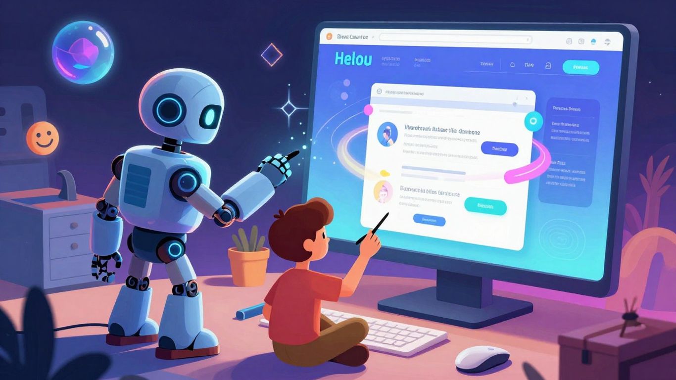 AI and human designing a futuristic website together.