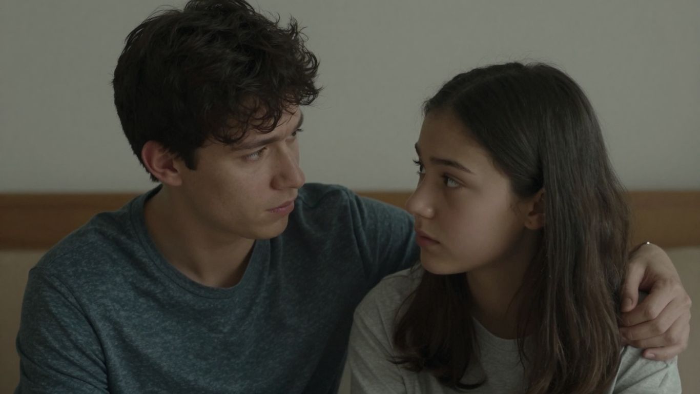 Adolescente e pais em momento de apoio e conversa.
