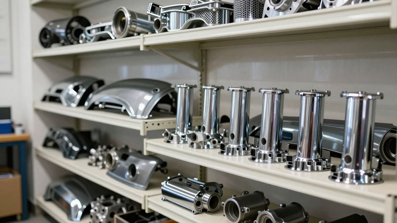 BMW car parts organized in a workshop